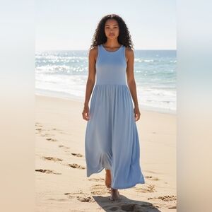 (136) Light Blue Ribbed Tank Maxi Dress
